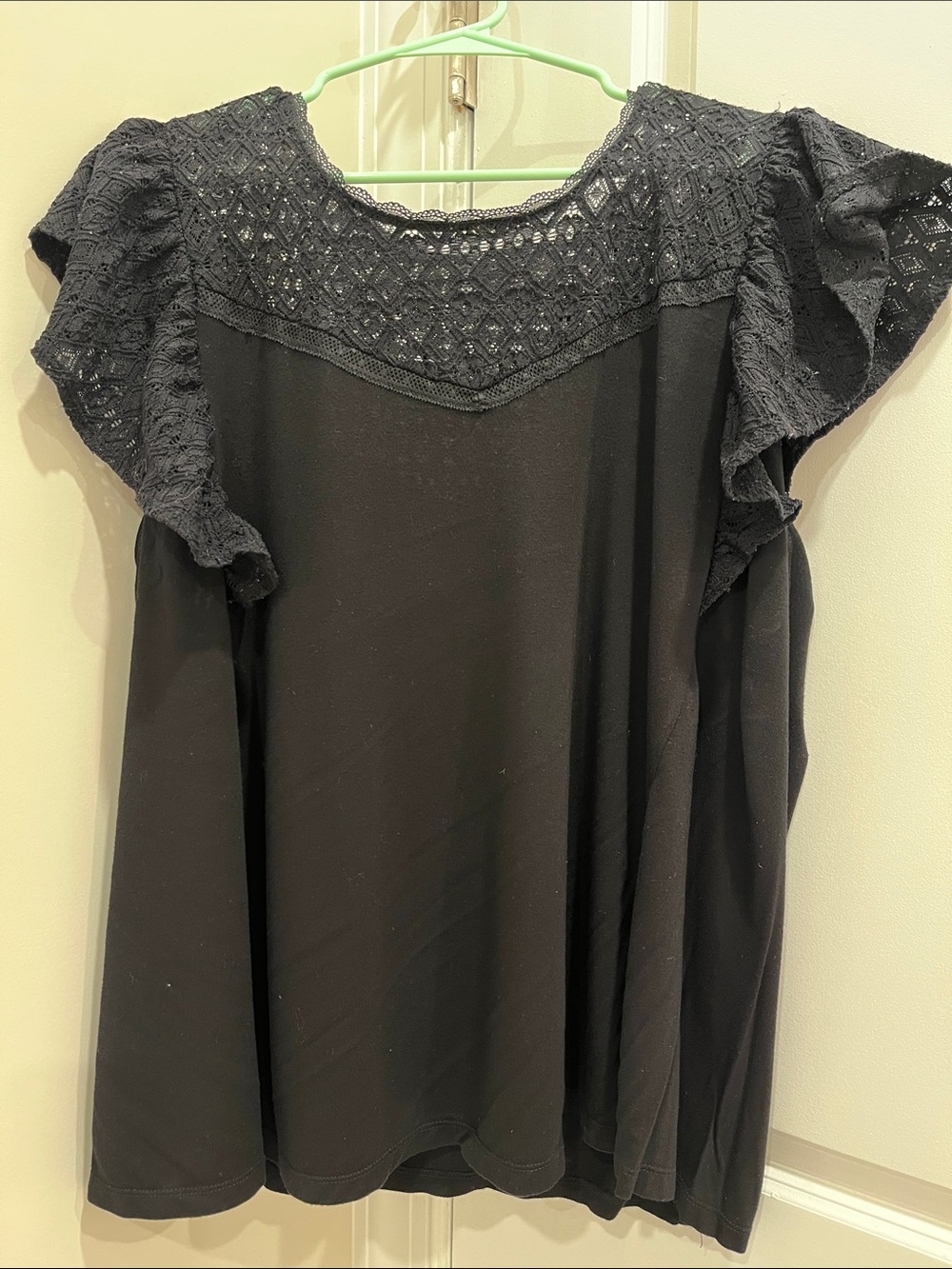 torrid Black Lace Yoke Flutter Sleeve Blouse